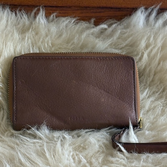 Fossil Tan Leather Wallet Clutch Wristlet - Picture 3 of 4